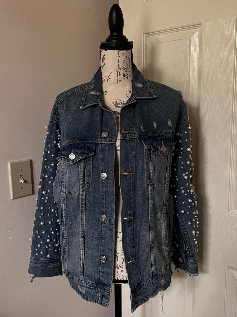 Pearl-Embellished Denim Jacket